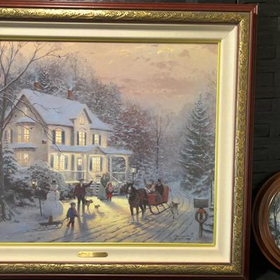 Framed Canvas Thomas Kinkade Home For The Holidays With Matching Decor Plate 