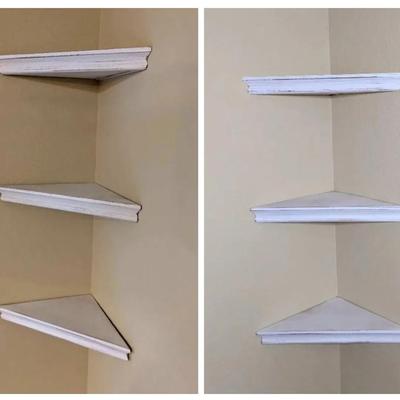 6 Distressed White Floating Corner Shelves (You Must Disassemble On Site)