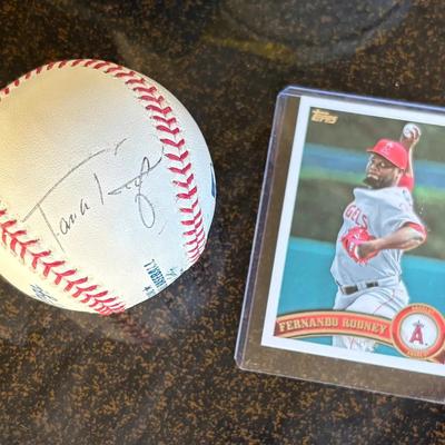 Fernando Rodney Signed Baseball and 2011 Topps Card 