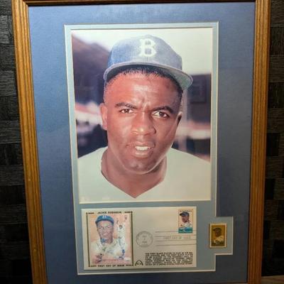 Jackie Robinson First Day Stamp Issue and Portrait, Framed 