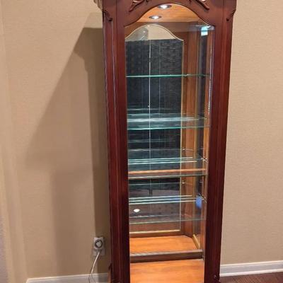 Traditional Style Lighted Curio Cabinet with Glass Shelves/Mirrored Backing 
