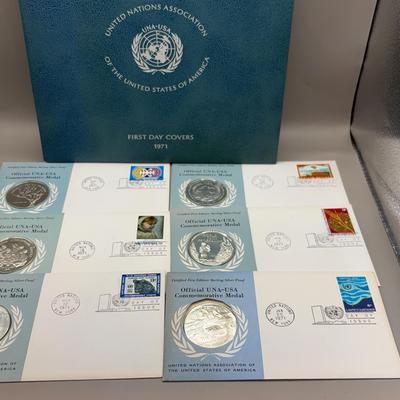 1971 United Nations First Day Stamp Covers with Sterling Silver Commemorative Medals