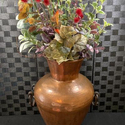 LARGE Copper Vase W/ Faux Flowers & Greenery 