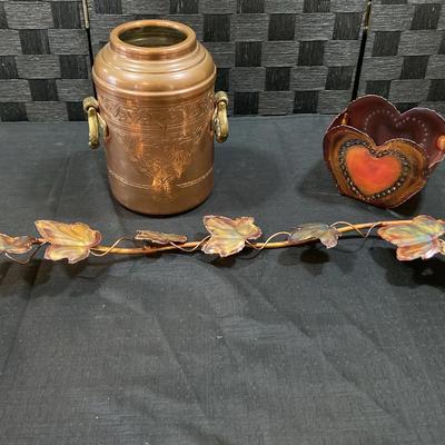 Copper Decor - Heart, Leaf Wall Hanging & Open Canister 
