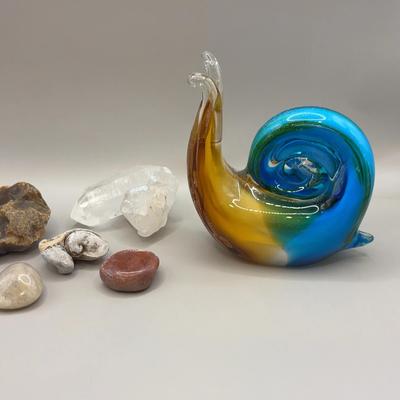 Glass Snail Paperweight, Rocks and Fossils 