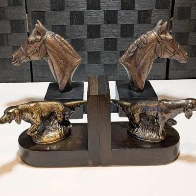 Dog & Horse Metal Bookends (Wooden + Ceramic Bases)