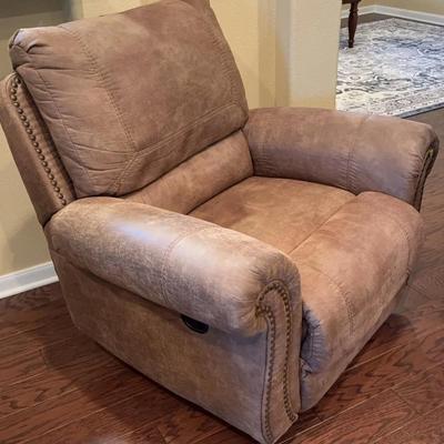 Leather Swivel/Recliner Chair with Nailhead Trim 