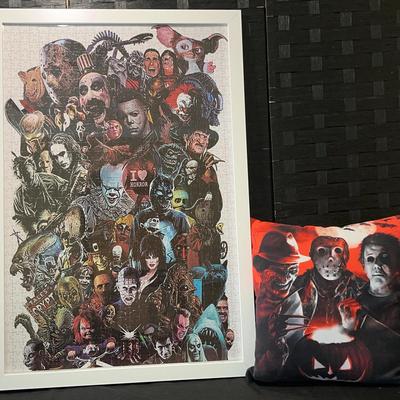 Horror Characters Puzzle Framed In Glass and Pillow 