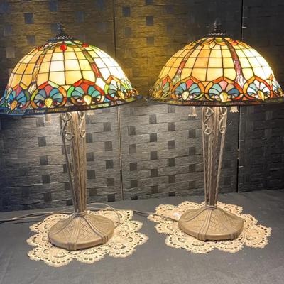 Pair of Ornate Stained Glass Lamps 