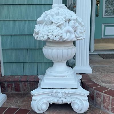 Solid Concrete Flower Pot On Pedestal II