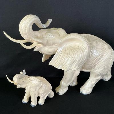 Ceramic Sculpture Of Mother And Baby Elephants 