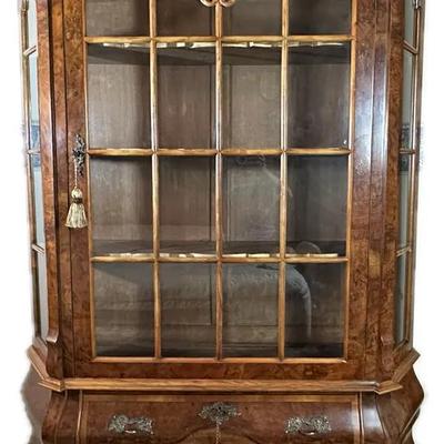 Dutch Burl Wood Display Cabinet