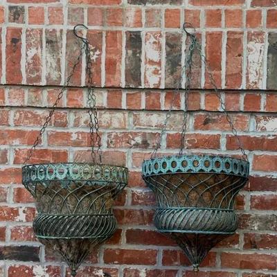 Two Metal Hanging Planters 