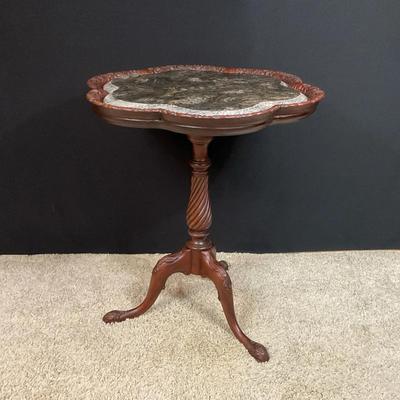 Vintage Tall Pedestal Table With Marble Top