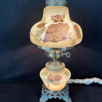 Fenton “Log Cabin” Hurricane Lamp