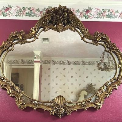 Large Rococo-Style Ornate Gilded Resin Mirror