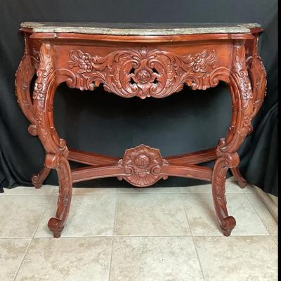 Rococo Style Carved Wood And Granite Console Table 