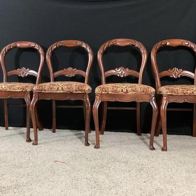 4 Vintage Victorian Carved Balloon-back Chairs