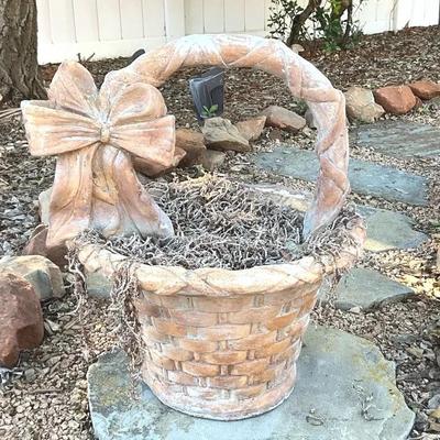 Concrete Woven Basket With Bow Planter