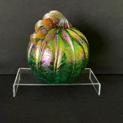 Iridescent Glass Pumpkin With Vines