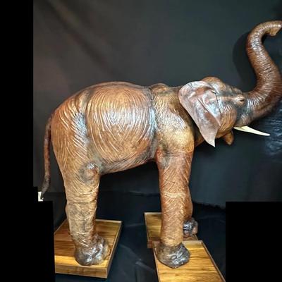 Large Leather Elephant Statue