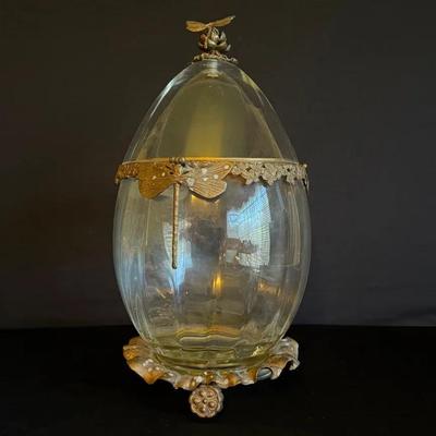 Castilian Imports Crystal Egg With Dragonfly Motif