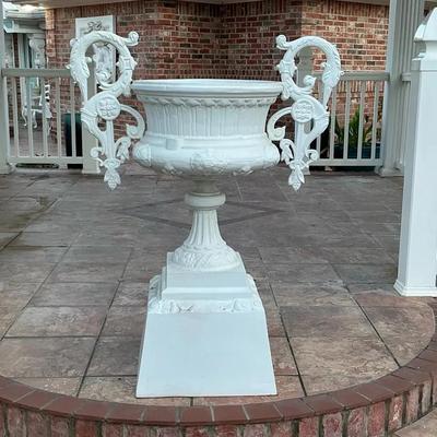 Tall White Outdoor Cast Iron Planter On Pedestal II