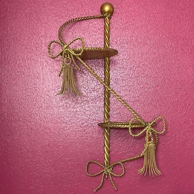 Itialian Tole Gold Two Tier Hanging Shelf Plant Stand