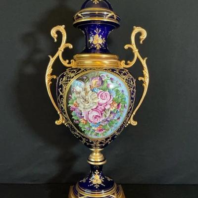 Sevres Style Dark Blue Vase