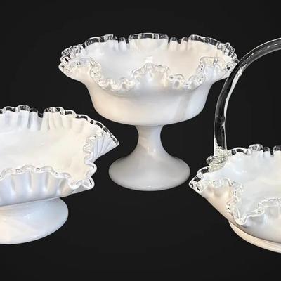 Fenton Silver Crest Candy Dishes & Ruffled Basket