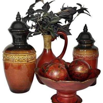 Bombay Ceramic Jars and Red & Gold Decor