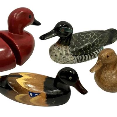 Hand Carved Wooden Decoy Ducks & Bookends