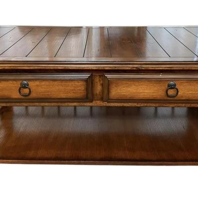 Wooden Coffee Table with Metal Railing