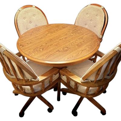 Round Oak Kitchen Table w/ 4 Chairs & Leaf - Intercon Furniture