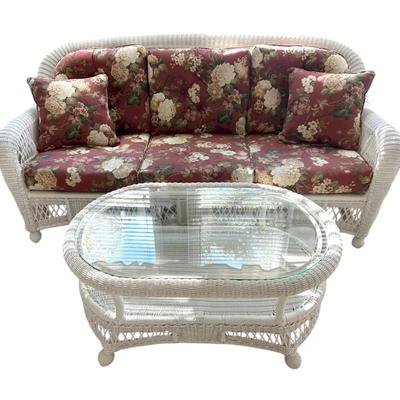 White Wicker Sofa & Coffee Table
