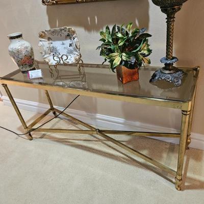 Vintage brass and glass console table