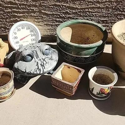 Pretty Patio Decor - Ceramic Decorative Pots, Frog, Temperature Gauge & More