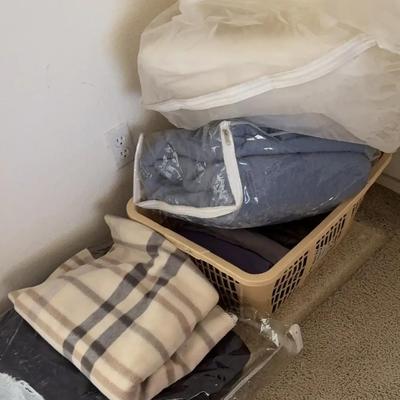Bedding! Queen Sheets, Blanket, Throw, Pillows + Laundry Basket