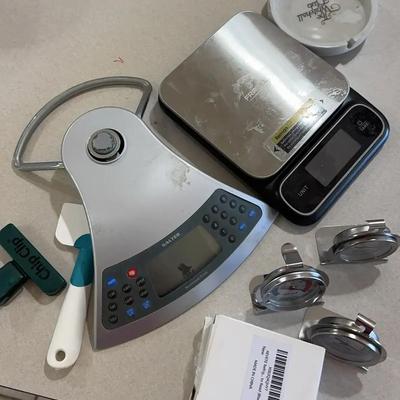 Mixed Kitchen Lot - Food Nutritional Scales & Refrigerator Temp Gauges, Ashtray