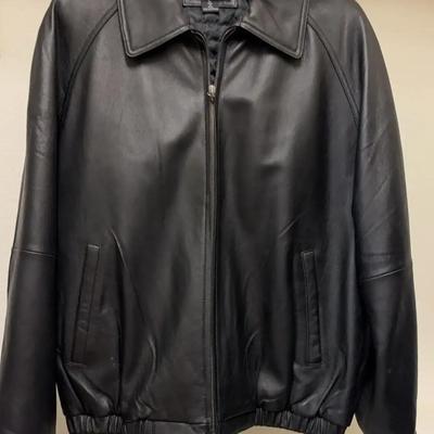 Men's Colebrook Black Leather Jacket Coat - Size XL