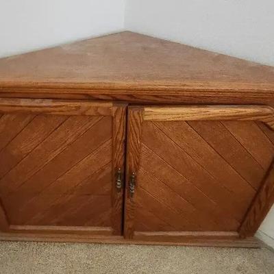 Specially Crafted Wooden Corner Cabinet Unit with 2 Doors and Shelves, 51" Wide X 36" X 36"