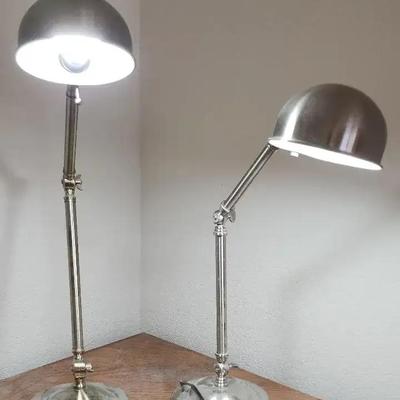 Pair Of Cool Retro Silver Adjustable Desk Lamps, Works! 