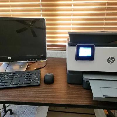 HP 20" Computer Monitor, OfficeJet Pro 9018 Printer, Dell Keyboard, Amazon Wireless Mouse