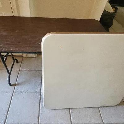 Folding Tables (2) - Square Card Table & Small Rectangle Brown Wood Look Folding Table