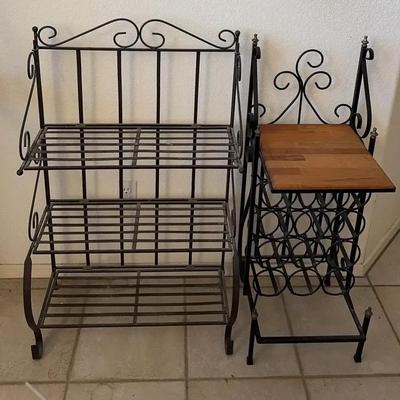 Kitchen / Pantry Storage - 3 Tier Metal Display Shelves And Metal Wine Rack With Wood Top