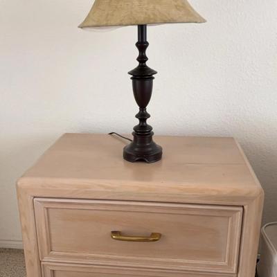 Matching Set of Nightstands with 2 Drawers, Light Wood Finish & Lamps