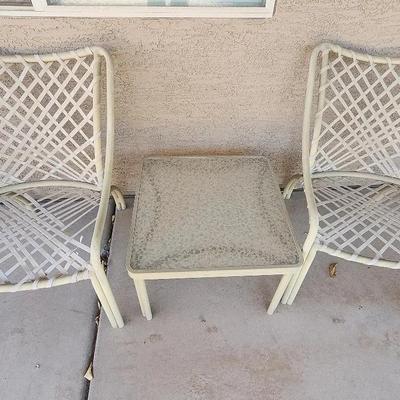 Lovely Sitting Area Patio Set, 2 Chairs & Glass Top Table, Cream Color