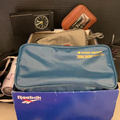 Travel Accessories - Vintage Airline Toilette Bags, Travel Hair Dryer, Radio, Wallet & Clock