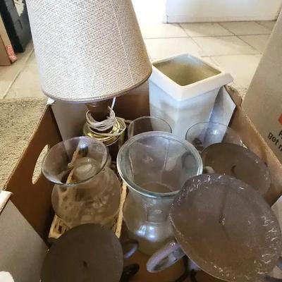 Family Room Decor - Mini Lamp with Shade, Vases, Candle Stand