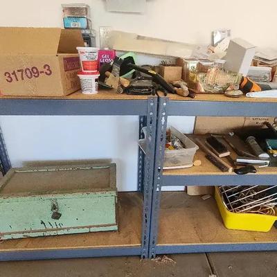 Variety Of Tools & 2 Metal Shelving Units - Adjustable
